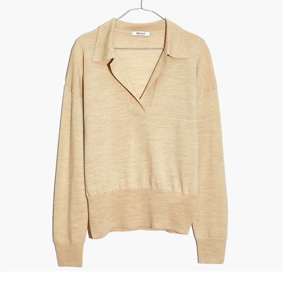 Madewell Merino Wool Polo Sweater Oatmeal Creamy Beige Size Large - Picture 6 of 12
